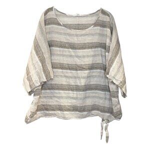 Beach Lunch Lounge XL Linen Blend Short Sleeve Shirt Stripe Tie Beachy Oversized